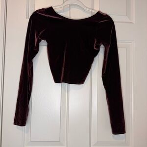 Abercrombie & Fitch Velvet Long Sleeve Crop Top - Maroon
